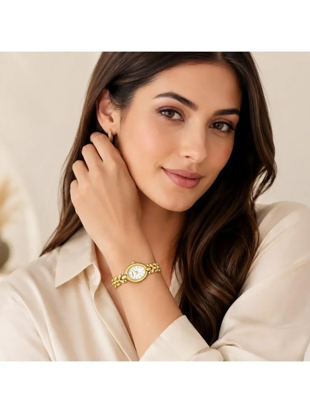 Women's Gold White Dainty Oval Adjustable Bracelet Vintage Stylish Wrist Watch